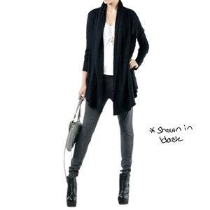 T BY ALEXANDER WANG CURRANT PIMA COTTON/MODAL BATTING SHAWL COLLAR OPEN CARDIGAN